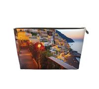Trousse da viaggio per trucchi da donna, grande, con scritta Positano Seaside Sunset Organizer per articoli da toeletta con cerniera, Oro, Taglia unica, Astuccio per trucchi