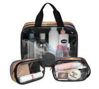 Trousse da viaggio per trucco tropicale al mattino al mare, per donne e uomini, borse per cosmetici traslucide, 3 pezzi, grande astuccio per doccia, articoli da toeletta, cosmetici, articoli da