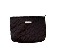 Trousse da viaggio trapuntata con stampa Puffy Love per articoli da toeletta, pochette compatta con cerniera per trucchi essenziali da viaggio, Nero