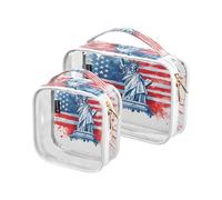 Trousse da viaggio trasparente con motivo Statua della Libertà, confezione da 2 borse trasparenti per trucchi con manici, Multicolore, 2 pezzi