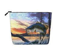 Trousse da viaggio versatile con motivo a onde di pesca alla spigola, borsa per trucchi in finta canapa, multiuso, organizer per accessori cosmetici, Nero , Taglia unica