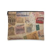 Trousse da viaggio vintage, borsa cosmetica artistica con stampa di cartoline, per donne, piccola borsa portatile in tela con cerniera, borsa da toilette per le vacanze, Beige, 7x9 Inch, Da viaggio