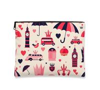 Trousse da viaggio vintage, con cuori di pesca e icone di Londra, astuccio da viaggio per donne, organizer portatile con cerniera, per festival, Pesca, 7x9 Inch, Borsa