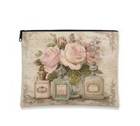 Trousse da viaggio vintage con motivo floreale e rose di pesca, borsa da viaggio per donne, piccola borsa portatile in tela con cerniera, scelta perfetta per la festa della mamma e i festival di