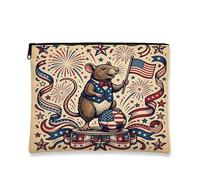 Trousse da viaggio vintage con topo da calcio, borsa da viaggio per donne, piccola borsa portatile in tela con cerniera, borsa da toeletta per il 4 luglio, 17,8 x 22,9 cm