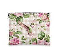 Trousse da viaggio vintage floreale, colibrì e rose, borsa da viaggio per donne, organizer portatile in tela con cerniera, borsa da toilette regalo per festival di primavera, Pesca, 7x9 Inch, Colibrì