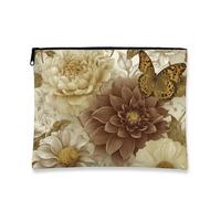 Trousse da viaggio vintage floreale, con fiori beige e farfalle, borsa da viaggio per donne, piccola borsa portatile in tela con cerniera, per festival di primavera, Beige, 7x9 Inch, farfalla