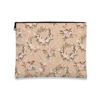 Trousse da viaggio vintage floreale, con ghirlanda di rose beige, borsa da viaggio per cosmetici da donna, piccola borsa portatile in tela con cerniera, borsa da toeletta per la cura della pelle delle