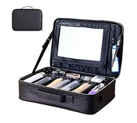 Trousse De Maquillage Avec Miroir D'appoint, Trousse De Maquillage Voyage Vanity Case Boite Rangement Trousse De Toilette, Trousse Maquillage impermeabile in PU, Custodia per cosmetici nera