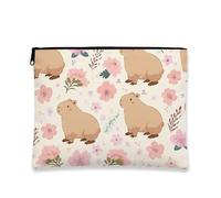 Trousse floreale per il trucco, graziosa borsa da viaggio con motivo Capybara per donne, piccola borsa portatile in tela con cerniera, scelta perfetta per festival primaverili ed estivi, Beige, 7x9