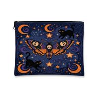 Trousse gotica con falena e gatto con testa di falco della morte, 17,8 x | Arte gotica celeste, borsa cosmetica, luna mistica e stelle, illustrazione fantasiosa di gatto, stoccaggio di viaggio