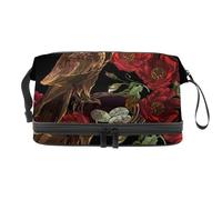 Trousse gotica con nido di corvo rosso a doppio strato per donne e ragazze, borsa da viaggio per trucchi pratica borsa organizer con scomparto per pennelli, Multi, 27x15x14 cm/10.6x5.9x5.5 in, Beauty