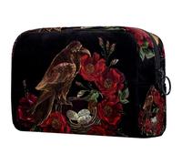 Trousse gotica con nido di corvo rosso da donna, trousse da viaggio per articoli da toeletta grandi, pratica borsa organizer con cerniera, Multi, 18.5x7.5x13cm/7.3x3x5.1in, Beauty case