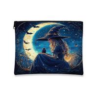 Trousse gotica da strega, fantasiosa borsa da viaggio per cosmetici al chiaro di luna, organizer portatile in tela con cerniera, borsa da toeletta per Halloween, 17,8 x 22,9 cm