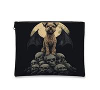 Trousse gotica per il trucco con cane, vintage, con ali di pipistrello, teschio, borsa per cosmetici da donna, organizer portatile in tela con cerniera, borsa da toilette da viaggio per Halloween
