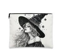 Trousse gotica per trucchi, cappello da strega, borsa da viaggio vintage per donne, piccola borsa portatile in tela con cerniera, borsa da toilette per Halloween, nero, 7x9 Inch, Custodia