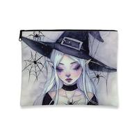 Trousse gotica per trucchi, con ragnatela di ragnatela strega, borsa da viaggio per donne, piccola borsa portatile in tela con cerniera, borsa da toilette per Halloween, nero, 7x9 Inch, Borsa