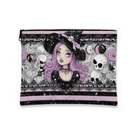 Trousse gotica per trucchi, teschio viola e strega, borsa da viaggio per donne, piccola borsa portatile in tela con cerniera, regalo per festival, articoli da toeletta per la cura della pelle