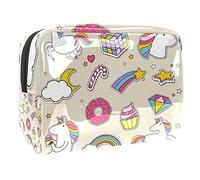 Trousse impermeabile con graziosi unicorni con elementi magici adesivi, borsa per il trucco, organizer da viaggio con cerniera, piccola custodia per cosmetici, borsa per cosmetici, per adolescenti,