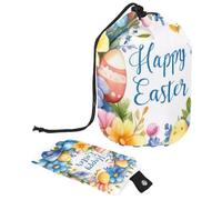 Trousse impermeabile da donna con coulisse, grande capacità per viaggi e uso quotidiano, corona di Pasqua blu, Multicolore, 9.9x6.9in/25.2x17.6cm;6x3.5in/15.2x8.8cm