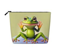 Trousse impermeabile effetto lino The Funny Frog Doing Yoga Makeup Bag - Borsa organizer da viaggio leggera, con cerniera