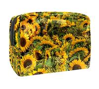 Trousse impermeabile per il trucco, con campo di girasole, con natura, piante, organizer da viaggio, con cerniera, piccola custodia per cosmetici, borsa per cosmetici, per adolescenti, ragazze e