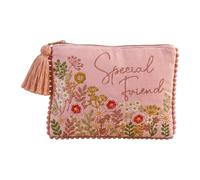 Trousse in velluto ricamato e portamonete con cerniera con nappa, astuccio per cosmetici, piccolo organizer per trucchi, pochette in velluto, regalo di design del Regno Unito, Amico speciale, 20cm