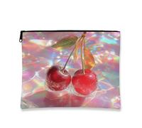 Trousse iridescente, trousse da viaggio con ciliegie e frutta, borsa da viaggio per donne, organizer portatile con cerniera, scelta perfetta per festival estivi, Rosso, 7x9 Inch, Ciliegie