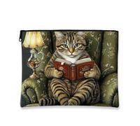 Trousse medievale con gatto che legge il trucco, borsa da viaggio artistica vintage per cosmetici da donna, piccola borsa portatile in tela con cerniera, organizer per articoli da toeletta per la cura