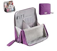 Trousse multiuso in tessuto Oxford di grande capacità, portatile, leggera, di grande capacità, con spazio per pennelli e specchio, design verticale per cosmetici e cancelleria, Viola, 1 pezzo