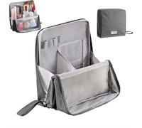 Trousse multiuso in tessuto Oxford di grande capacità, portatile, leggera, di grande capacità, con spazio per pennelli e specchio, design verticale per cosmetici e cancelleria, grigio, 1 pezzo