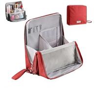 Trousse multiuso in tessuto Oxford di grande capacità, portatile, leggera, di grande capacità, con spazio per pennelli e specchio, design verticale per cosmetici e cancelleria, Rosso, 1 pezzo