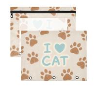 Trousse multiuso per cosmetici, tascabili, formato A4, 2 pezzi, per studenti e scuola, con scritta "I Love Cats Paw