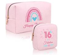 Trousse per cosmetici, 2 pezzi, regalo di compleanno per donne, idee regalo personalizzate per mamma, migliore amica, sorella, moglie, regalo per compleanno femminile, rosa, 16°