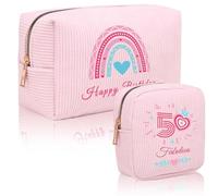Trousse per cosmetici, 2 pezzi, regalo di compleanno per donne, idee regalo personalizzate per mamma, migliore amica, sorella, moglie, regalo per compleanno femminile, rosa, 50°