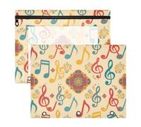 Trousse per cosmetici, 3 fori, per raccoglitori a 3 anelli, confezione da 2 pezzi, per studenti universitari, cartelli musicali bohémien