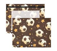 Trousse per cosmetici, 3 fori, tasca a 3 anelli, per raccoglitori a 3 anelli, confezione da 2 per insegnante, ritorno a scuola, marrone con stella del calcio