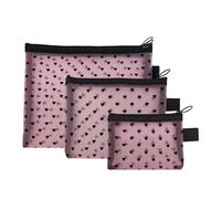 Trousse per cosmetici, 3 pezzi, con stampa a forma di cuore, borsa portatile a rete, per casa, ufficio, donne, ragazze, scuola, fitness, università
