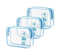 Trousse per cosmetici, 3 pezzi, trasparente, per articoli da toeletta da portare in aeroporto e compagnia aerea, comoda borsa da viaggio per articoli da toeletta, Blu, Taglia unica