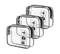 Trousse per cosmetici, 3 pezzi, trasparente, per articoli da toeletta da portare in aeroporto e compagnia aerea, comoda borsa da viaggio per articoli da toeletta, Nero , Taglia unica