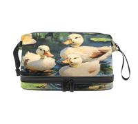 Trousse per cosmetici a doppio strato con anatroccoli bianchi su stagno, per donne e ragazze, borsa da viaggio per trucchi, pratica borsa organizer con scomparto per pennelli, Multi, 27x15x14