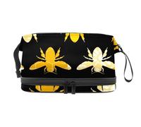 Trousse per cosmetici a doppio strato con calabrone giallo su sfondo nero, per donne e ragazze, borsa da toeletta da viaggio per trucchi, pratica borsa organizer con scomparto per pennelli, Multi,