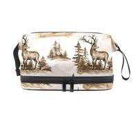 Trousse per cosmetici a doppio strato con cervo e volpe ad acquerello, per donne e ragazze, borsa da viaggio per trucchi, pratica borsa organizer con scomparto per pennelli, Multi, 27x15x14