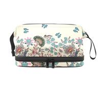 Trousse per cosmetici a doppio strato con farfalle e fiori in beige ornamentale per donne e ragazze, borsa da viaggio per trucchi pratica borsa organizer con scomparto per pennelli, Multi, 27x15x14