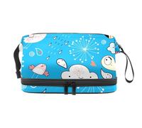 Trousse per cosmetici a doppio strato con motivo floreale con uccelli e nuvole, per donne e ragazze, borsa da viaggio per trucchi, pratica borsa organizer con scomparto per pennelli, Multi, 27x15x14