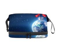 Trousse per cosmetici a doppio strato con motivo natalizio pacifico in tutto il mondo, per donne e ragazze, borsa da viaggio per trucchi, pratica borsa organizer con scomparto per pennelli, Multi,