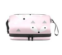 Trousse per cosmetici a doppio strato con motivo volpe pastello, per donne e ragazze, borsa da toeletta da viaggio per trucchi, pratica borsa organizer con scomparto per pennelli, Multi, 27x15x14