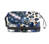 Trousse per cosmetici a doppio strato con tartarughe e pietre, per donne e ragazze, trousse da viaggio per trucchi, pratica borsa organizer con scomparto per pennelli, Multi, 27x15x14 cm/10.6x5.9x5.5