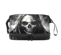 Trousse per cosmetici a doppio strato con teschio zombi, per donne e ragazze, borsa da viaggio per trucchi, pratica borsa organizer con scomparto per pennelli, Multi, 27x15x14 cm/10.6x5.9x5.5 in,