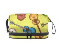 Trousse per cosmetici a doppio strato per chitarra elettronica, per donne e ragazze, trousse da viaggio per trucchi, pratica borsa organizer con scomparto per pennelli, Multi, 27x15x14 cm/10.6x5.9x5.5